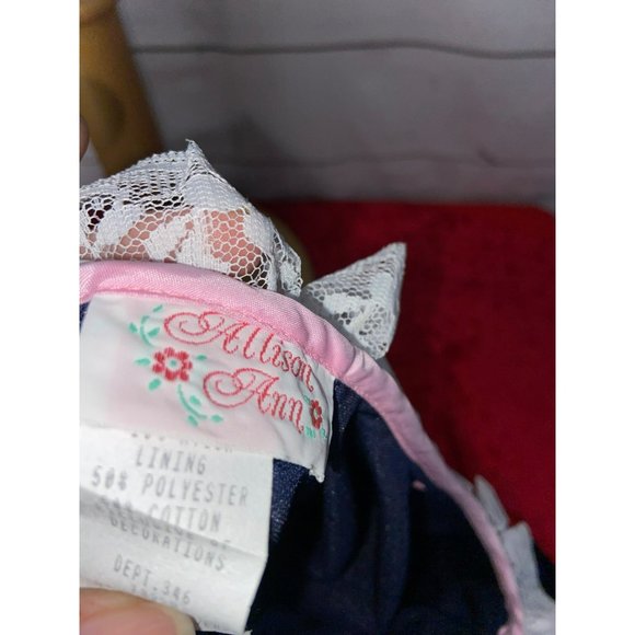 Allison Ann Blue Velvet White Lace Pink Bow Long Sleeves Size 2T Girls Dress Vin - Picture 9 of 11